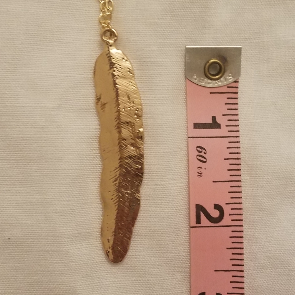 Bohemian Boho Gold Tone Feather Necklace - Picture 2 of 6